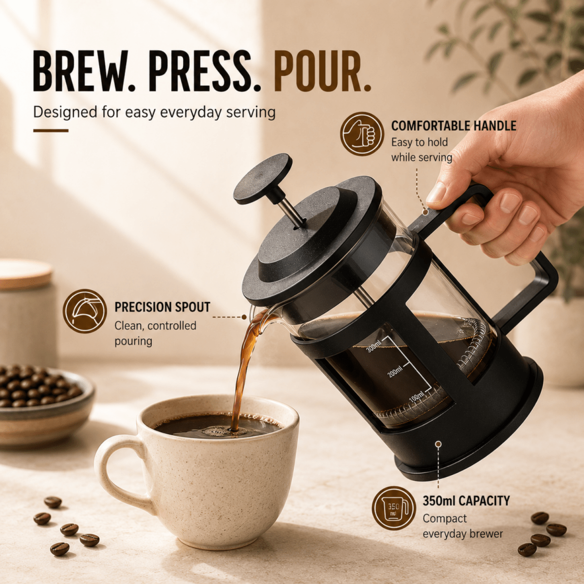 French Press Coffee Maker 350 ml kitchen appliances- #Royalkart#coffee maker