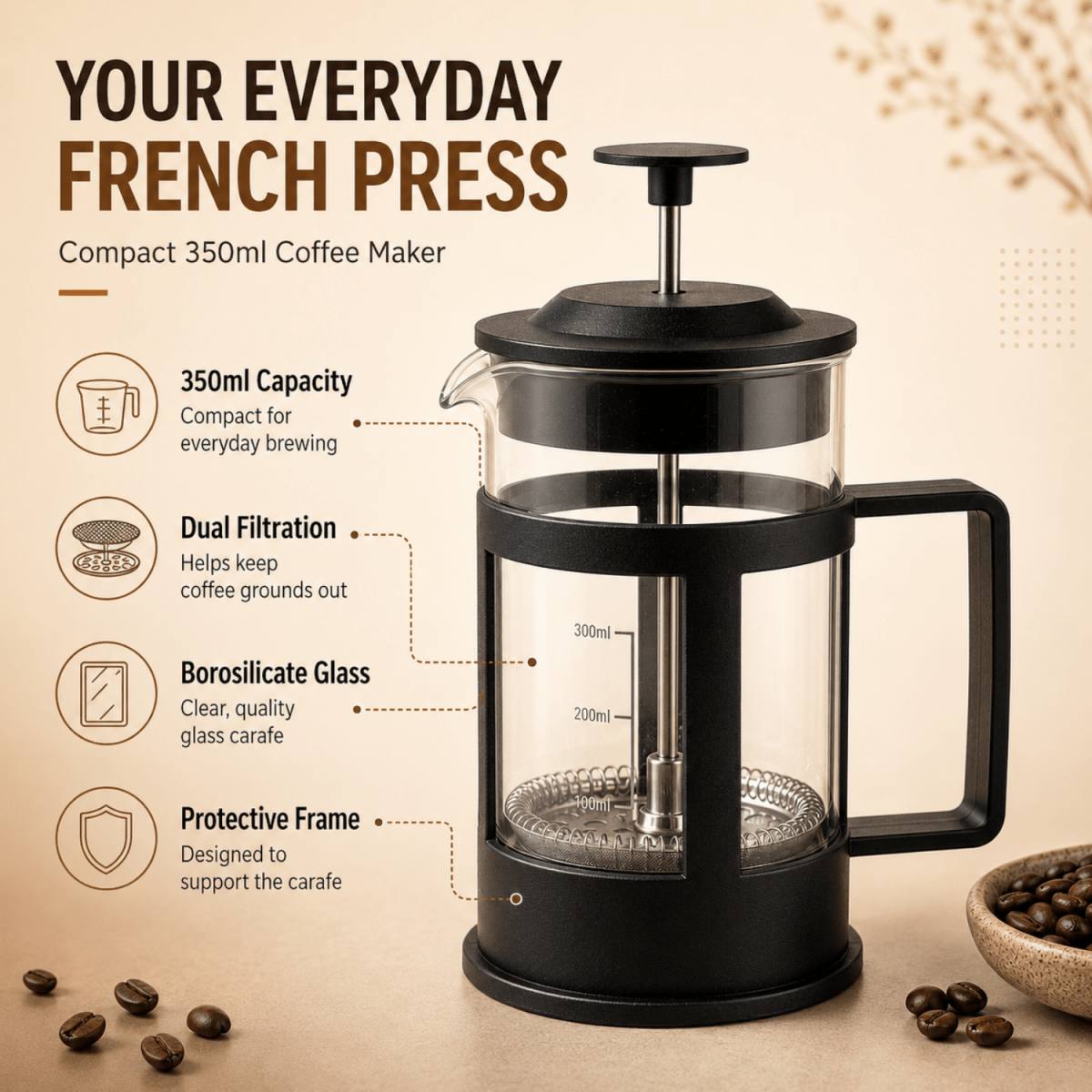 French Press Coffee Maker 350 ml kitchen appliances- #Royalkart#coffee maker