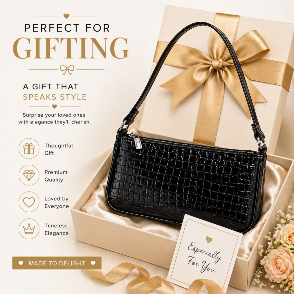 Glossy Croc Baguette Bag Sling Bag- RoyalkartSling Bag