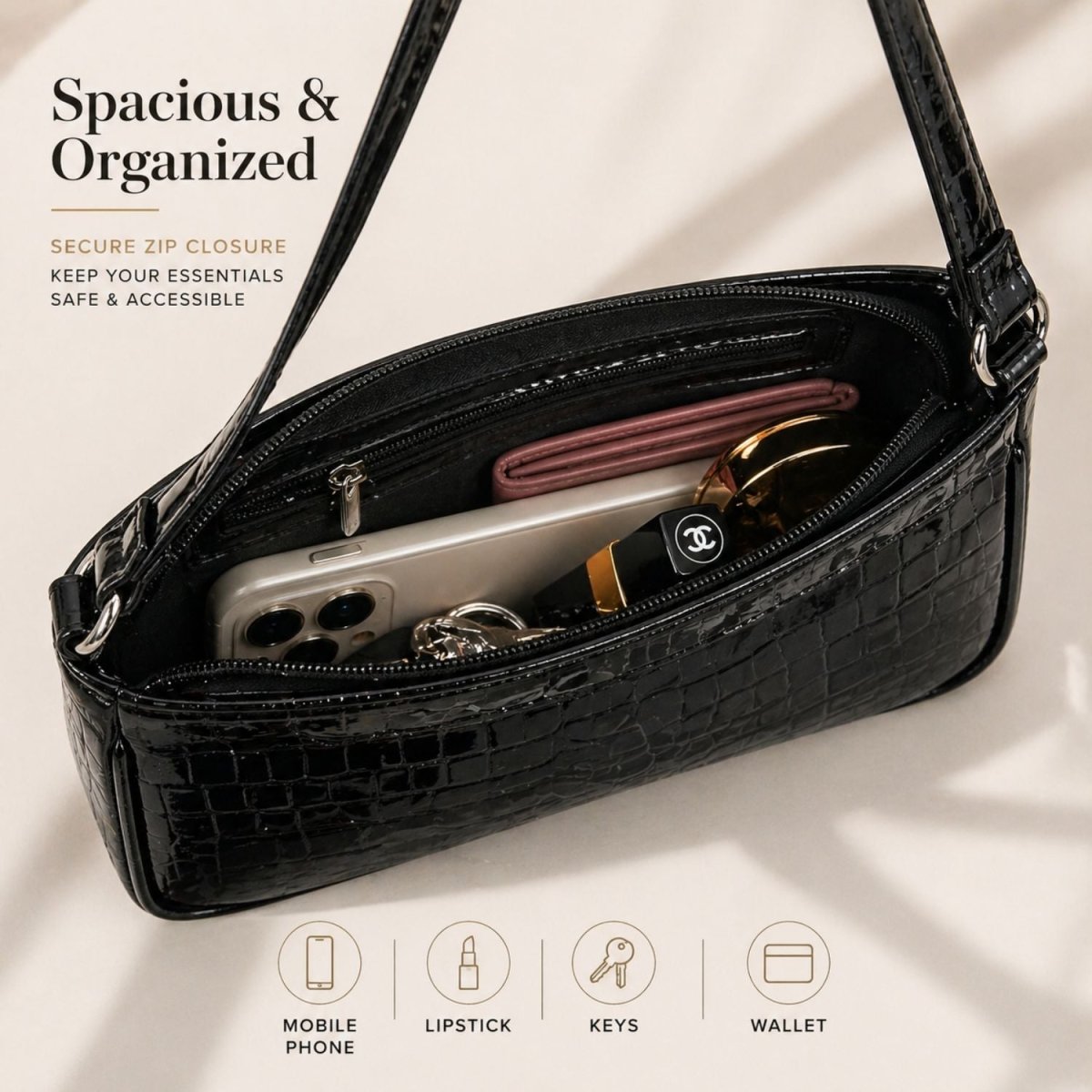 Glossy Croc Baguette Bag Sling Bag- RoyalkartSling Bag