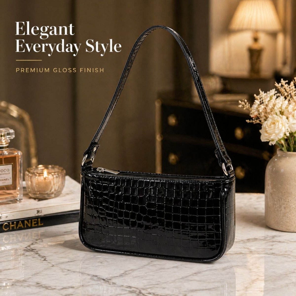 Glossy Croc Baguette Bag Sling Bag- RoyalkartSling Bag