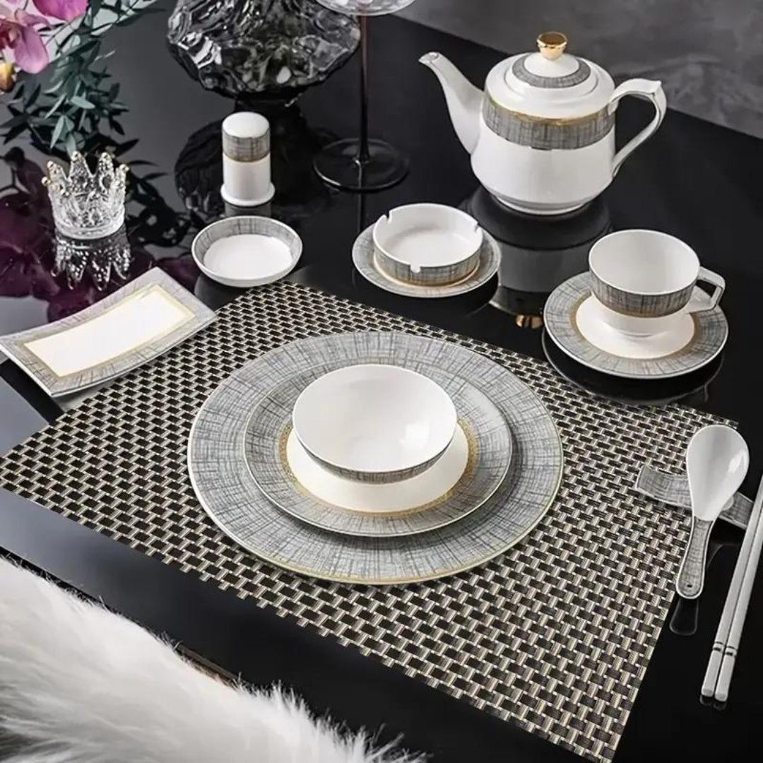 Golden Black 3D Dining Table Mats Set 6 Dining Table Placemats - #Royalkart#dining table mats