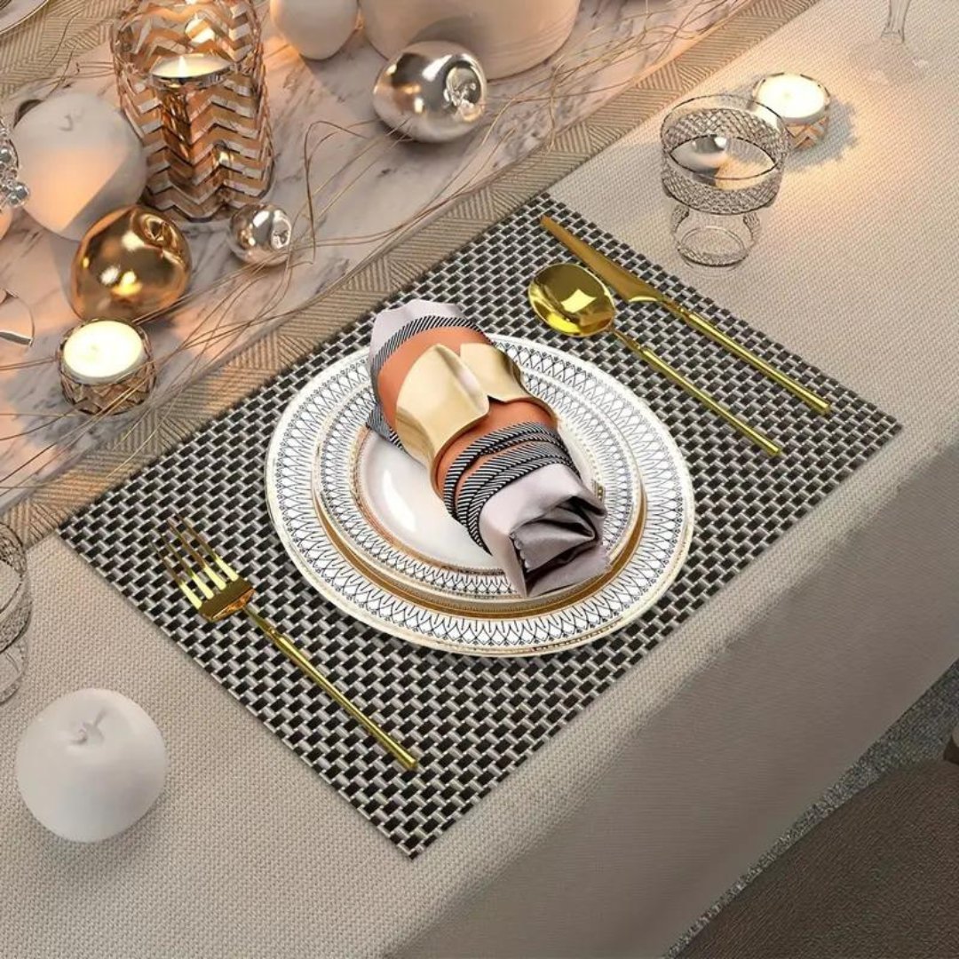 Golden Black 3D Dining Table Mats Set 6 Dining Table Placemats - #Royalkart#dining table mats