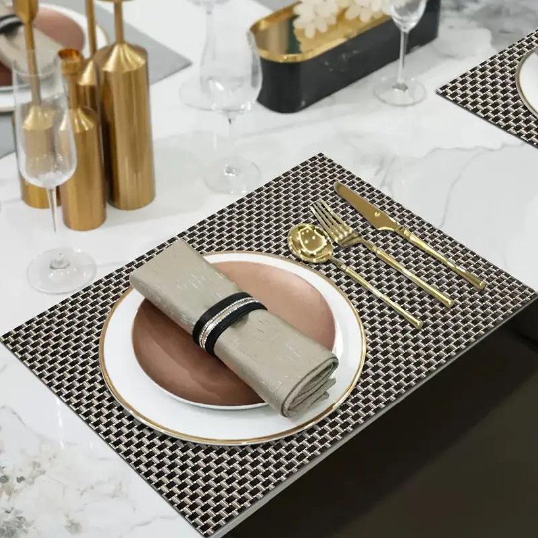 Golden Black 3D Dining Table Mats Set 6 Dining Table Placemats - #Royalkart#dining table mats