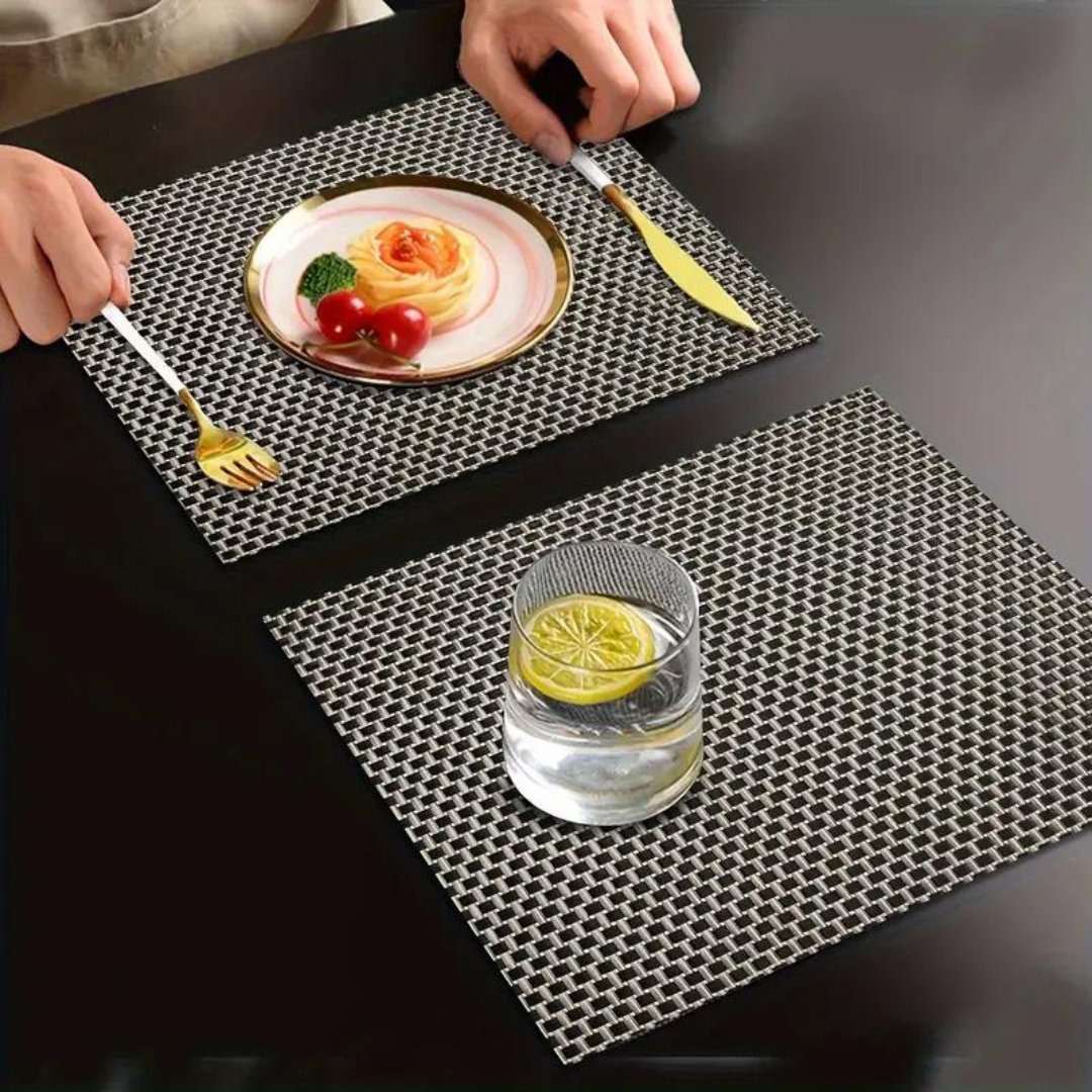 Golden Black 3D Dining Table Mats Set 6 Dining Table Placemats - #Royalkart#dining table mats