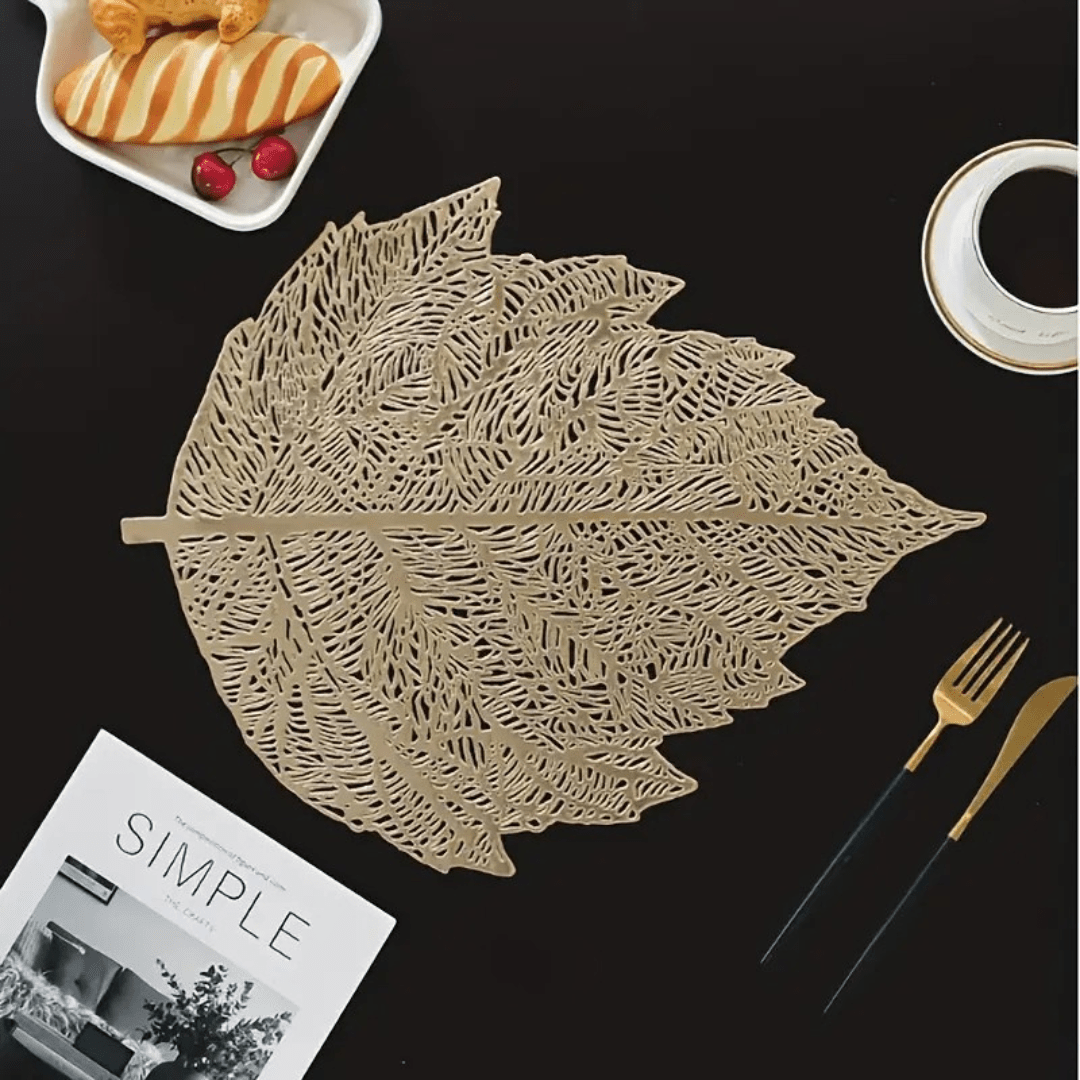 Golden Cutwork Design Leaf Shape Dining Table Placemats (Set of 6) Dining Table Placemats - #Royalkart#dining table mats