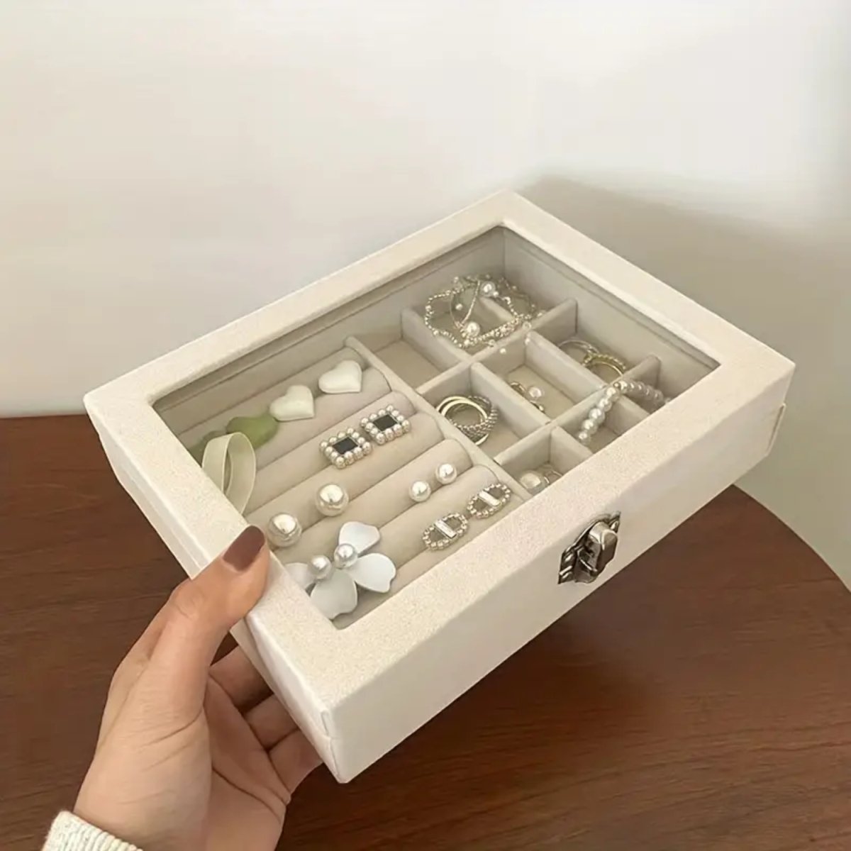 Jewelry Display Storage Holder Case with Glass Lid for Rings Earrings Necklace Bracelets Jewellery Box - #Royalkart#jewellery box