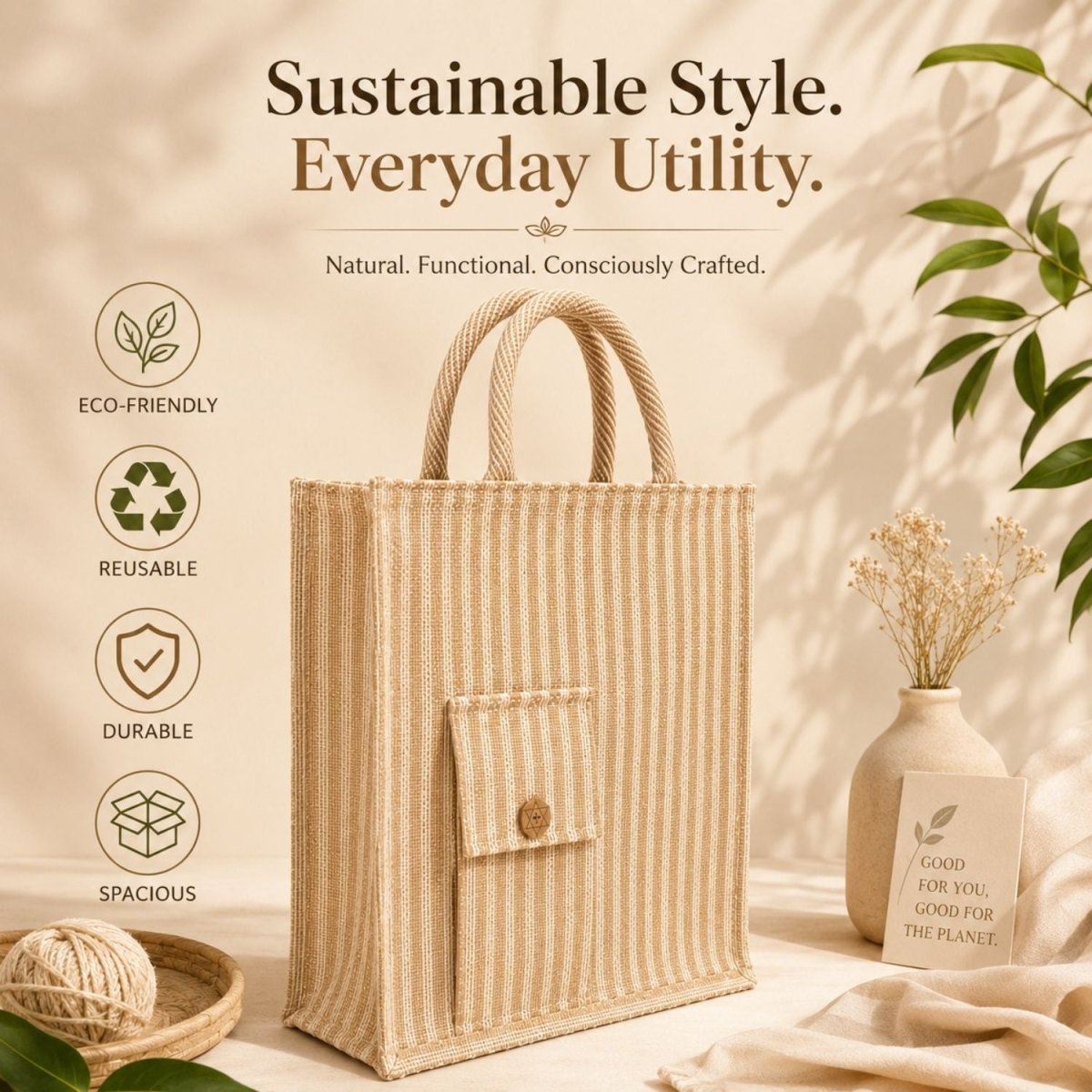 Jute Tote Bag (Beige) Jute Bag- RoyalkartJute Bag