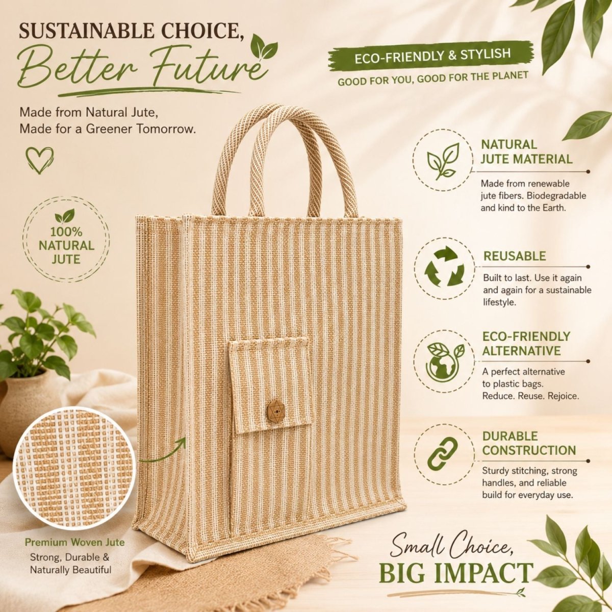 Jute Tote Bag (Beige) Jute Bag- RoyalkartJute Bag
