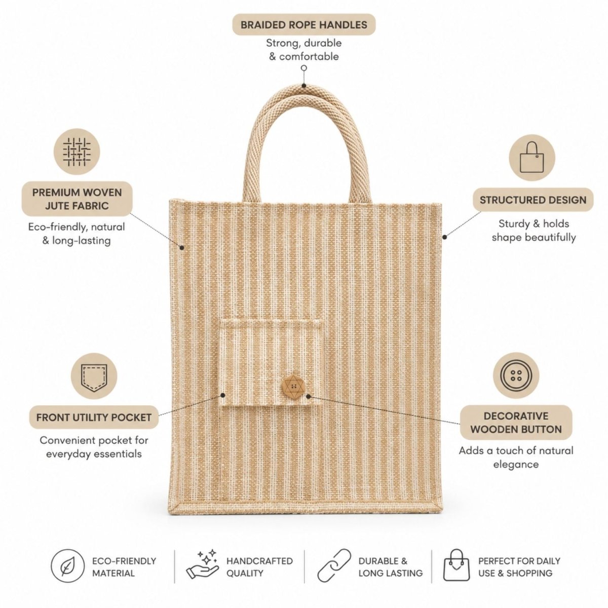 Jute Tote Bag (Beige) Jute Bag- RoyalkartJute Bag