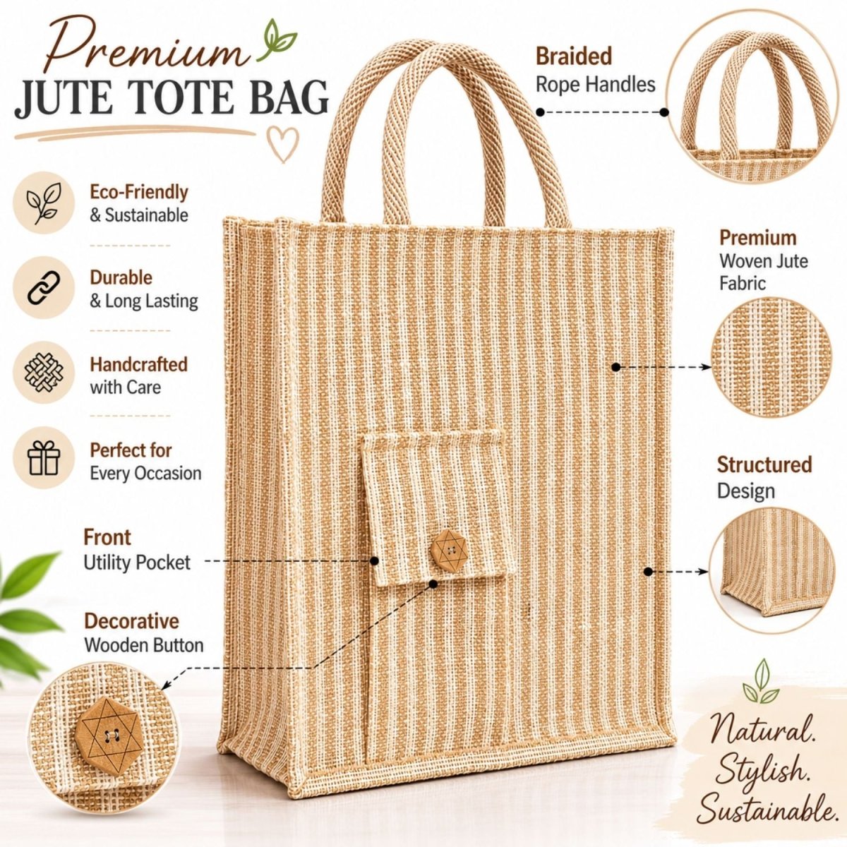 Jute Tote Bag (Beige) Jute Bag- RoyalkartJute Bag