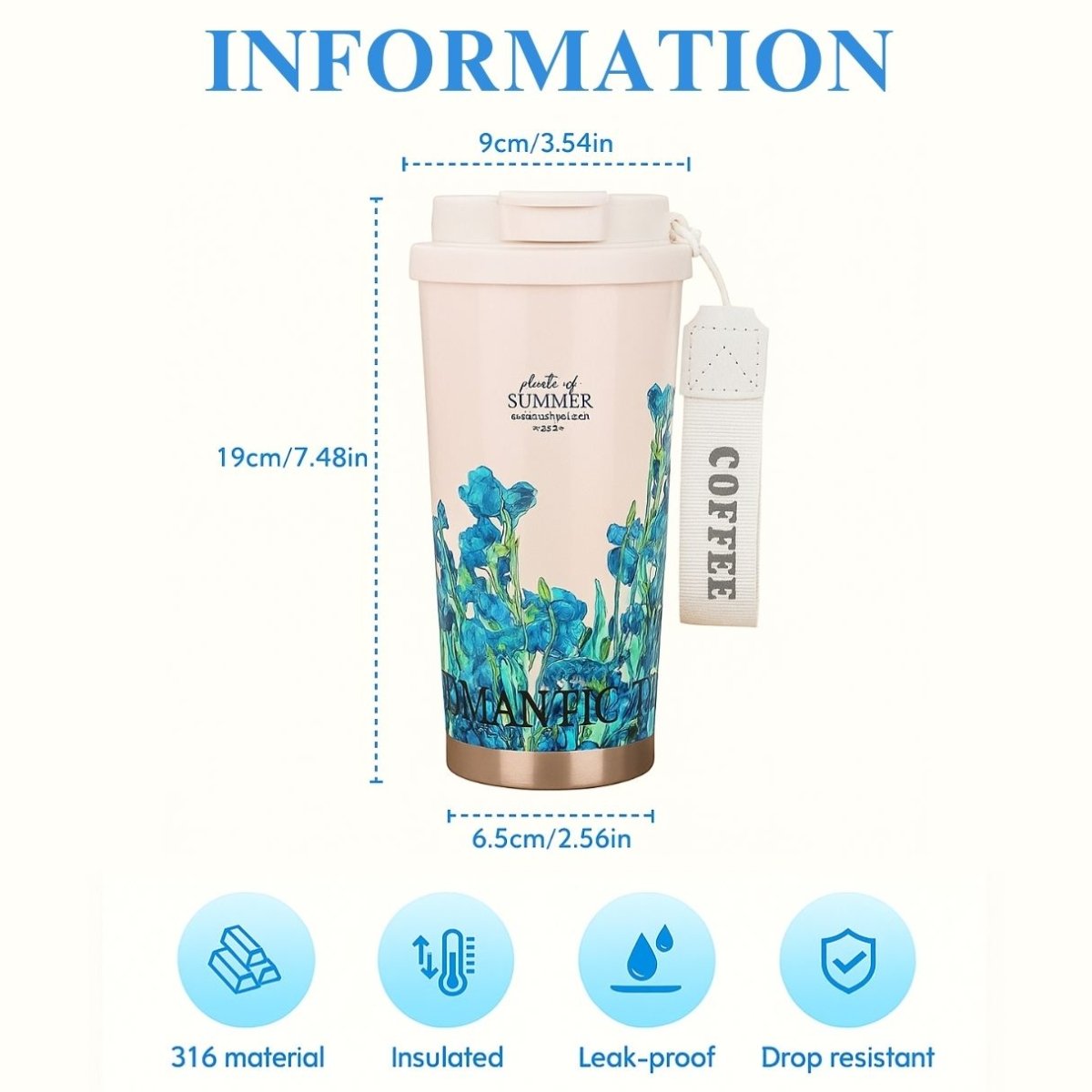 KALLISTO Insulated Stainless Steel Coffee Mug, 500ml (Romantic Iris) Coffee Mug - Royalkartinsulated coffee mug