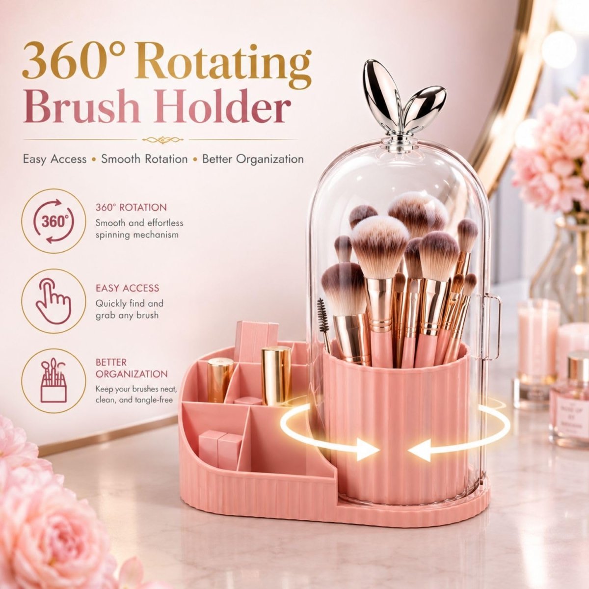 Kallisto Makeup Organizer with 360 Degree Rotating Brush Holder MAKE ORGANIZER- Royalkart