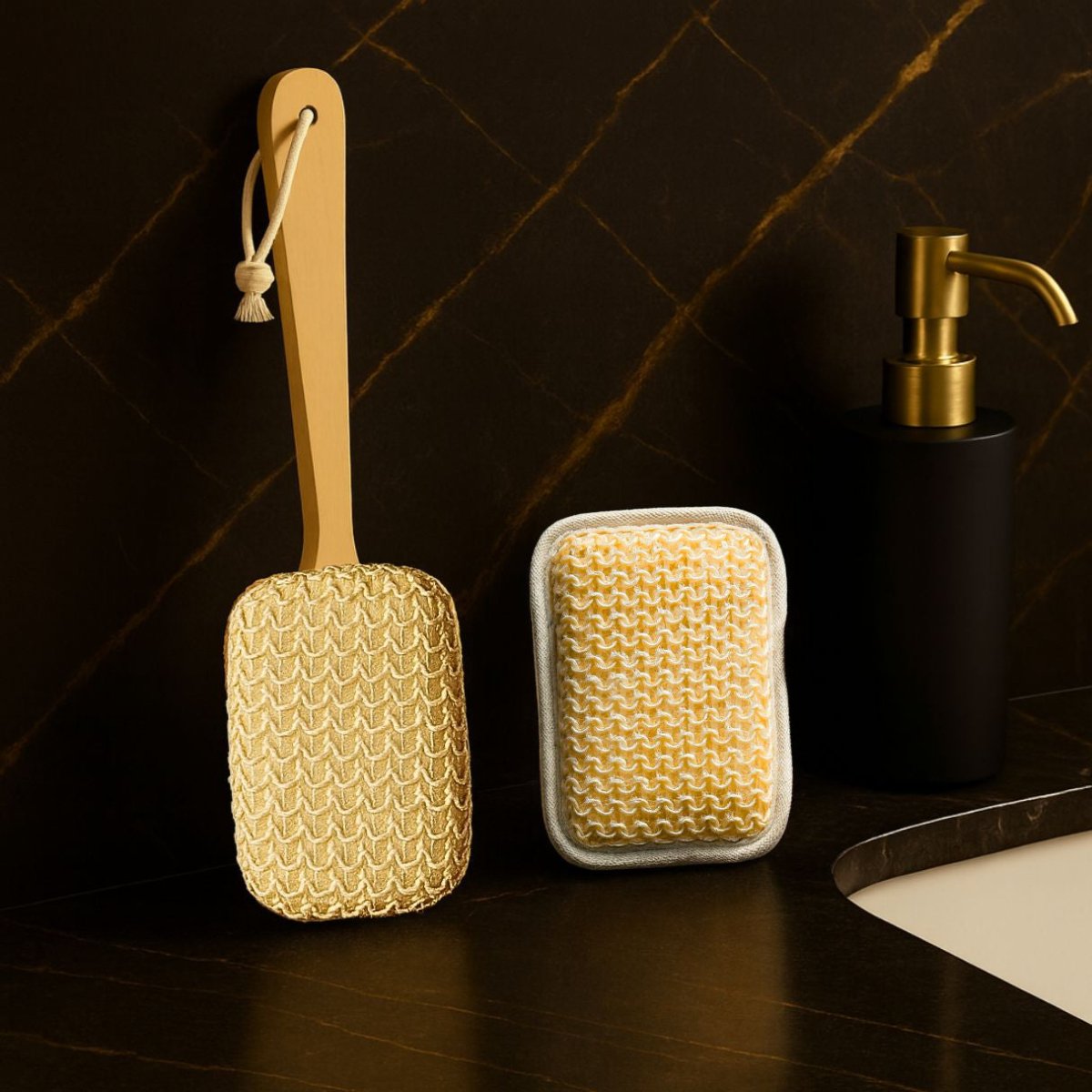 KALLISTO Wooden Bath Brush with Hand Loofah Loofah - Royalkartbath brush