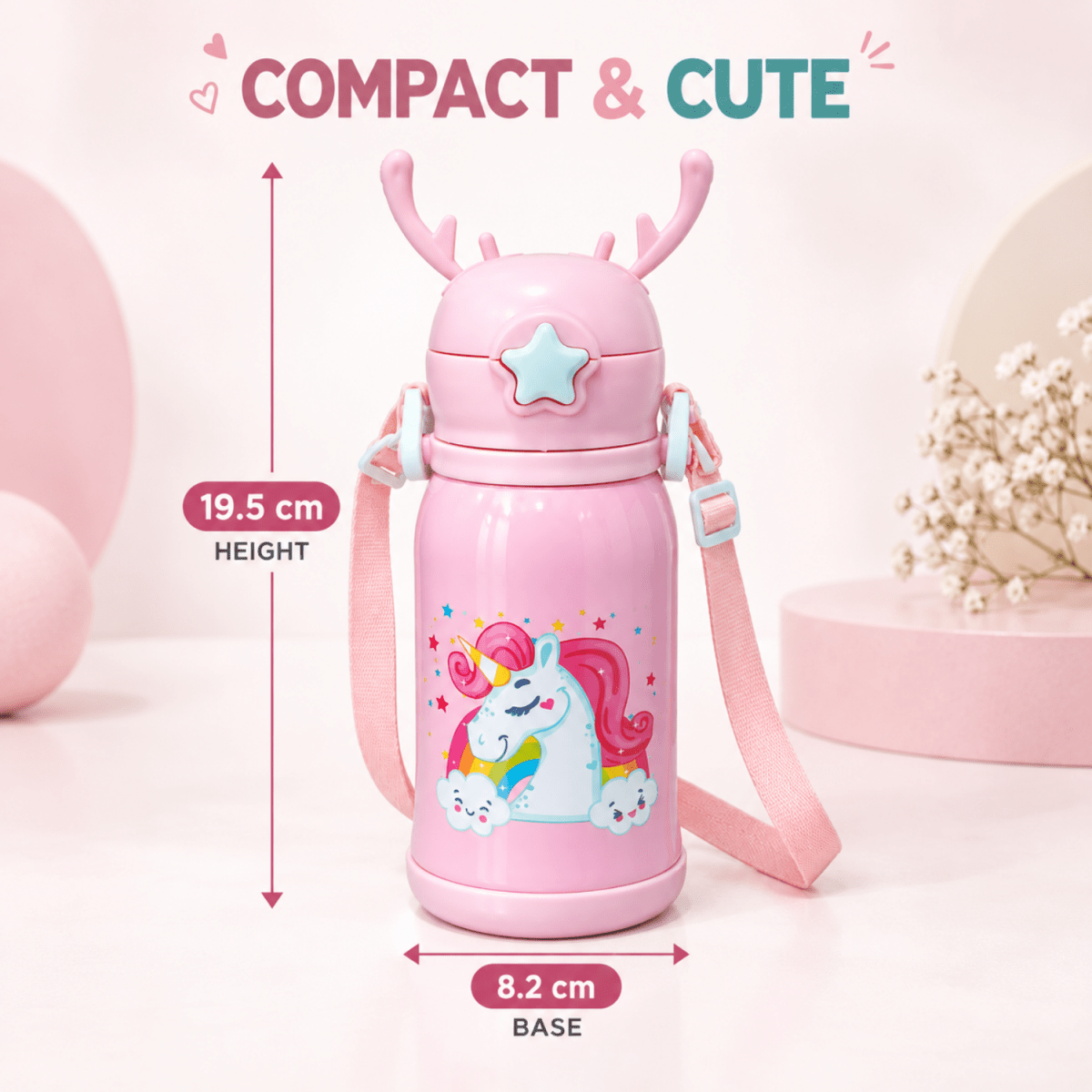 Kids Unicorn Stainless Steel Sipper Water Bottle, 750 ml, Pink Flask- #Royalkart#gifts for kids