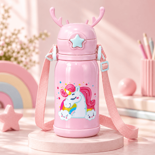 Kids Unicorn Stainless Steel Sipper Water Bottle, 750 ml, Pink Flask- #Royalkart#gifts for kids