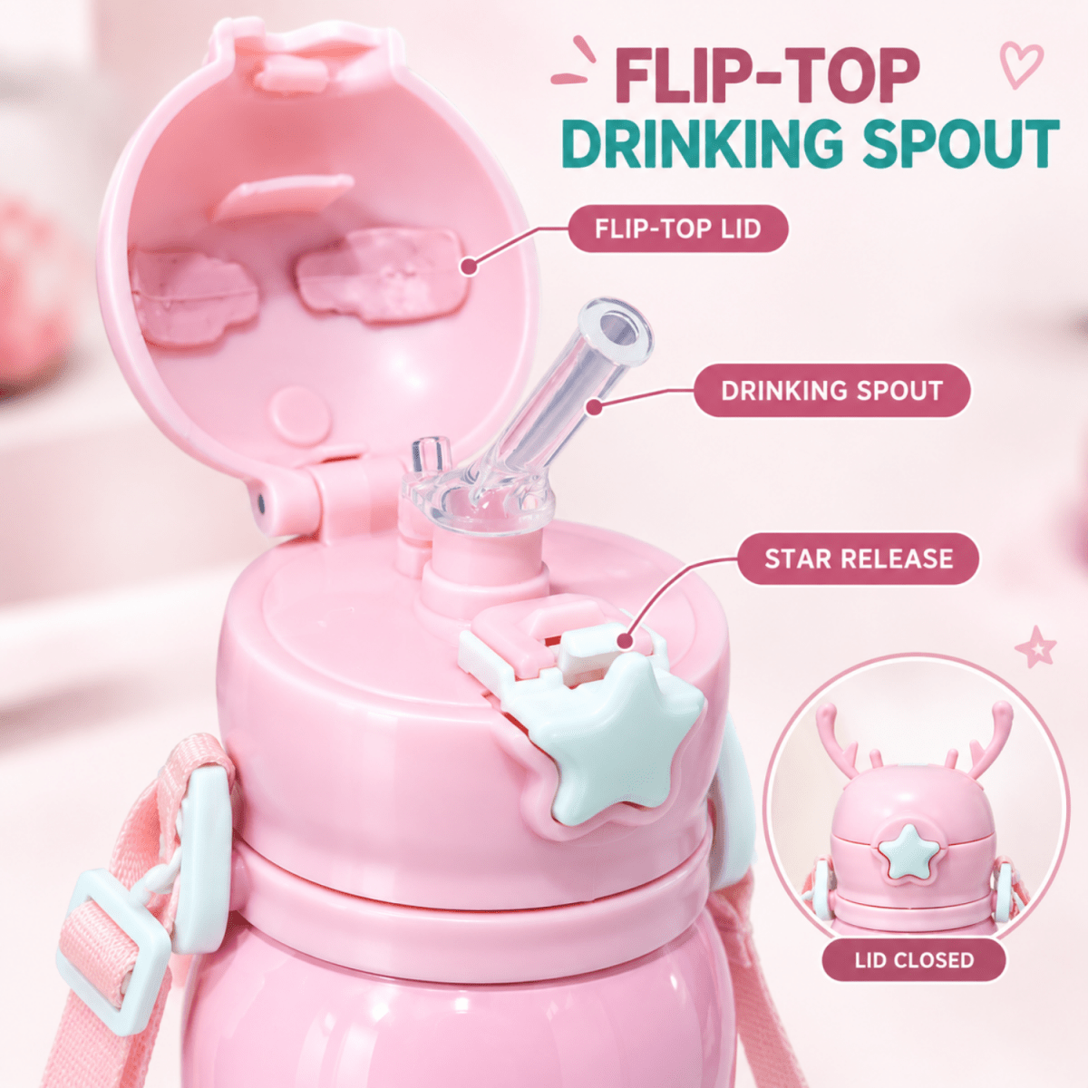 Kids Unicorn Stainless Steel Sipper Water Bottle, 750 ml, Pink Flask- #Royalkart#gifts for kids