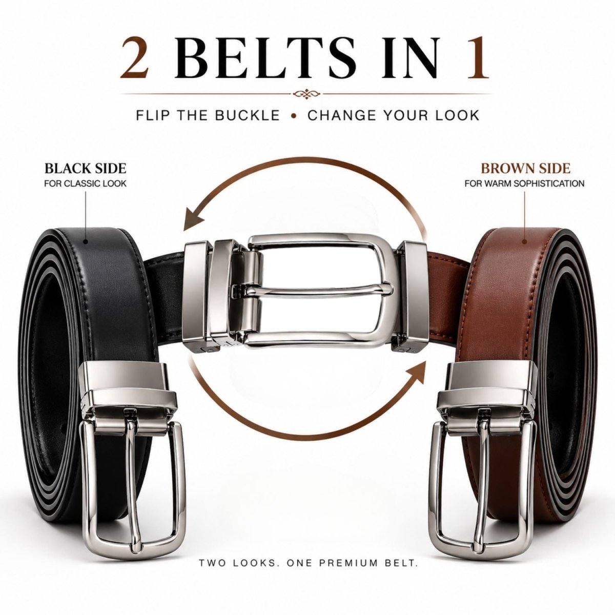 Luxe Reversible Belt (Black & Brown, Leather) Belt- RoyalkartBelt