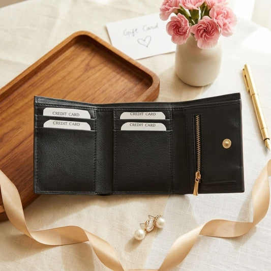 Luxe TriFold Vegan Leather Wallet for Men (Black) Wallet- Royalkart