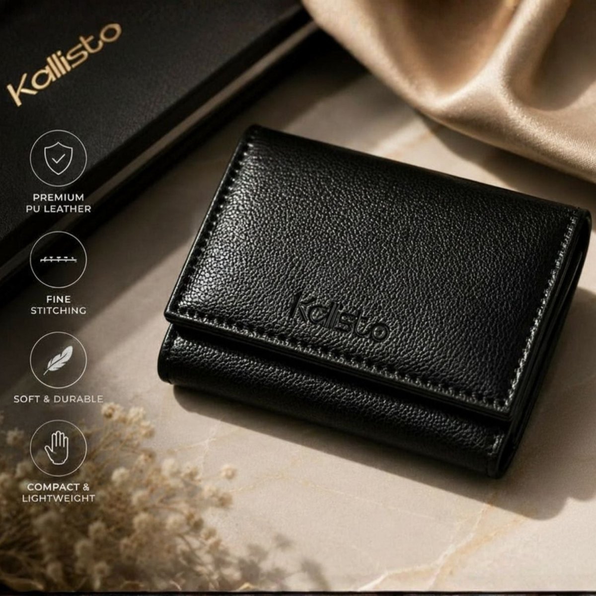 Luxe TriFold Vegan Leather Wallet for Men (Black) Wallet- Royalkart