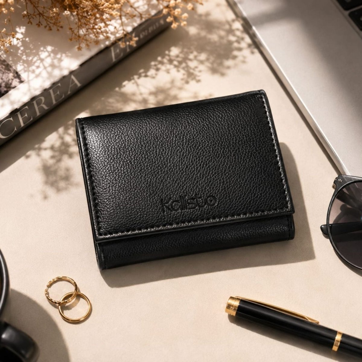 Luxe TriFold Vegan Leather Wallet for Men (Black) Wallet- Royalkart