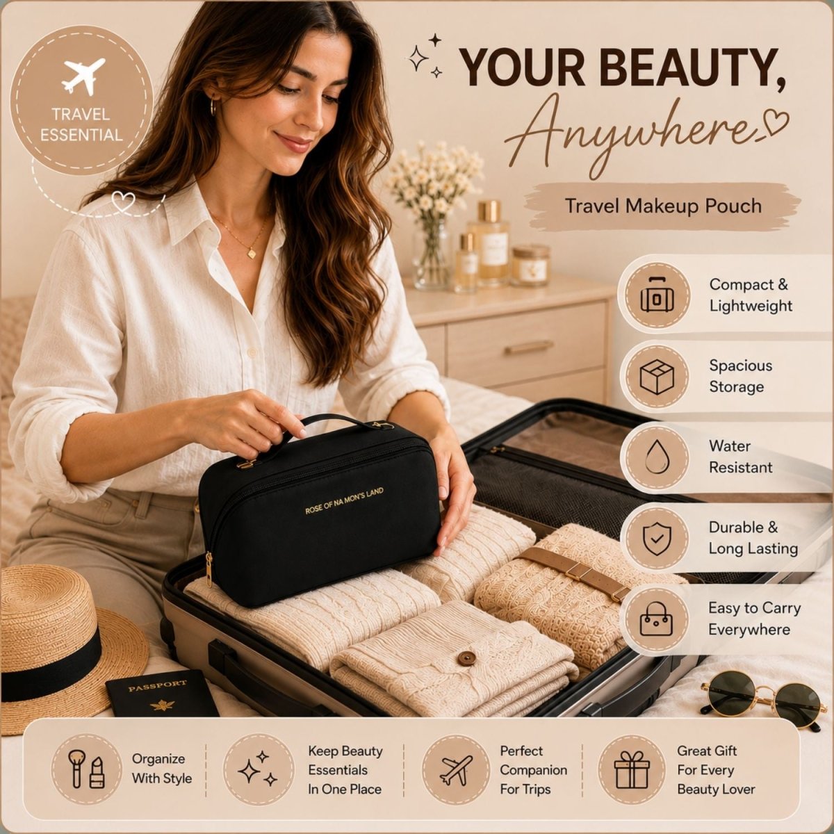 Makeup Organizer Travel Pouch (Black) Makeup Organizer- RoyalkartMakeup Organizers