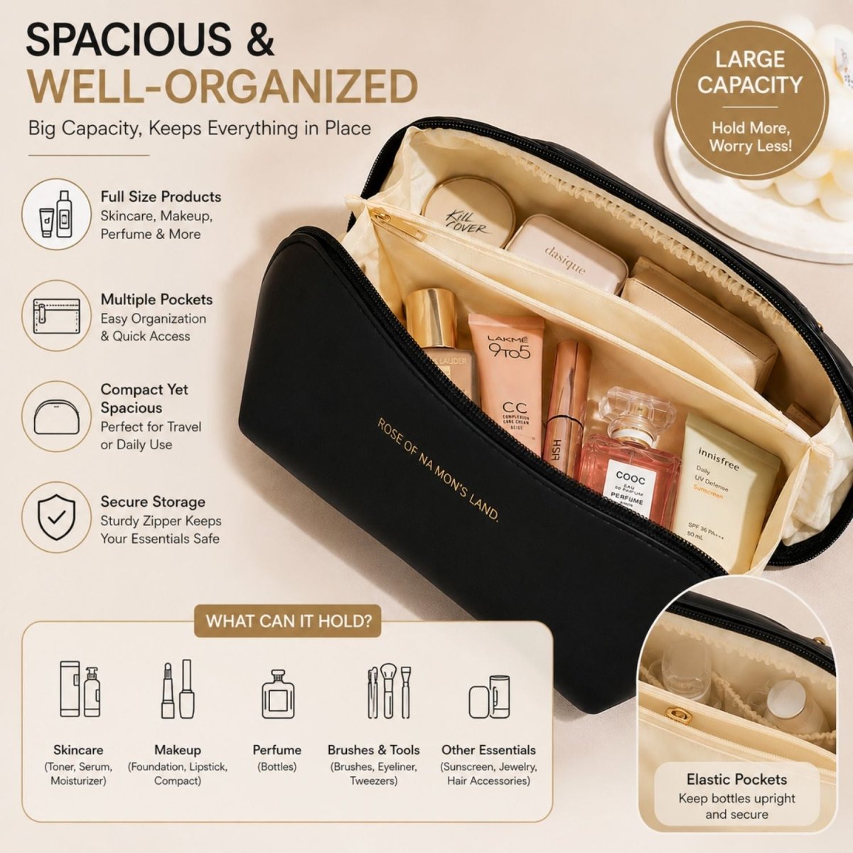 Makeup Organizer Travel Pouch (Black) Makeup Organizer- RoyalkartMakeup Organizers