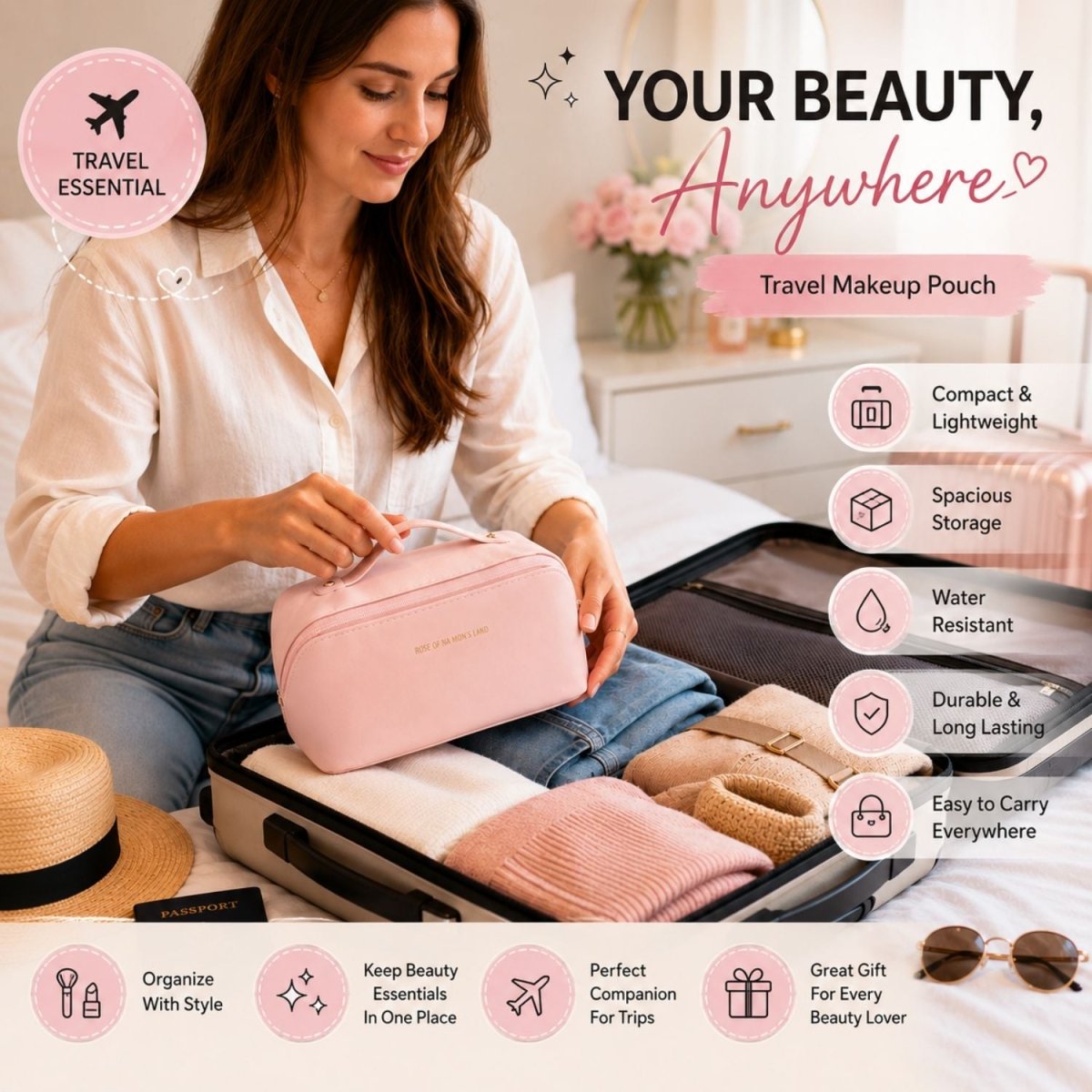Makeup Organizer Travel Pouch (Pink) Makeup Organizer- RoyalkartMakeup Organizers