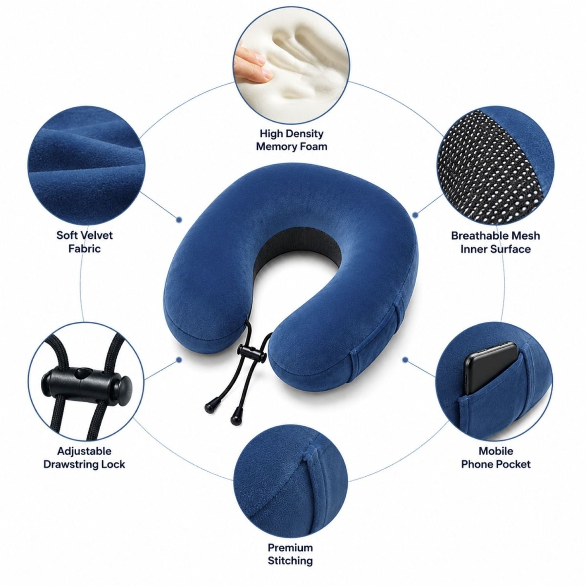 Memory Foam Neck Pillow (Royal Blue) Travel Neck Pillow- Royalkartmemory foam travel pillow