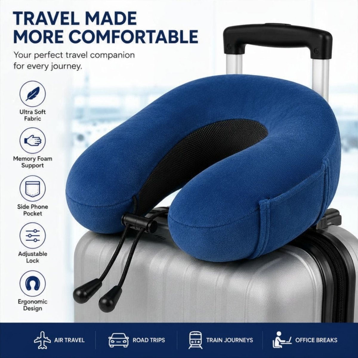 Memory Foam Neck Pillow (Royal Blue) Travel Neck Pillow- Royalkartmemory foam travel pillow