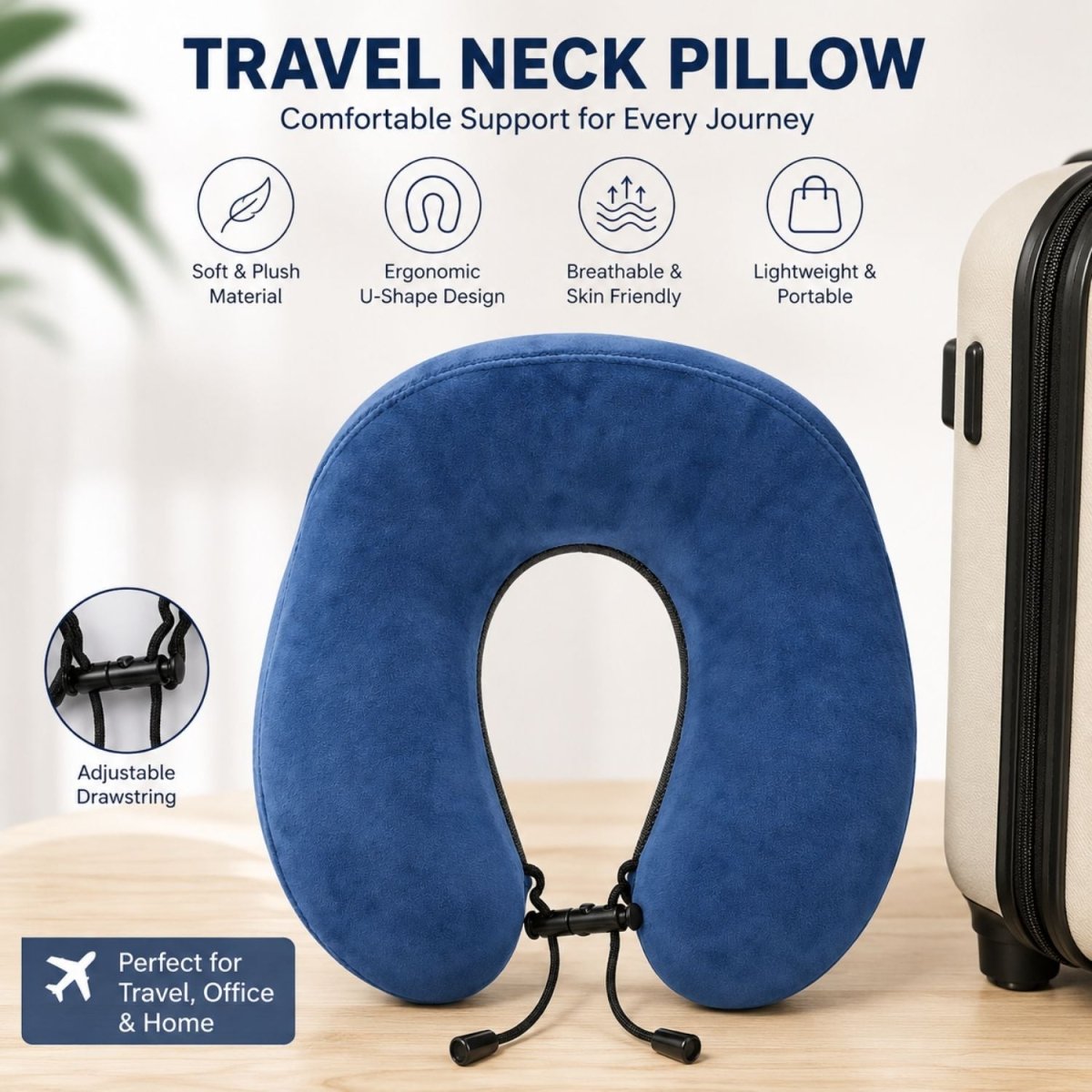 Memory Foam Neck Pillow (Royal Blue) Travel Neck Pillow- Royalkartmemory foam travel pillow
