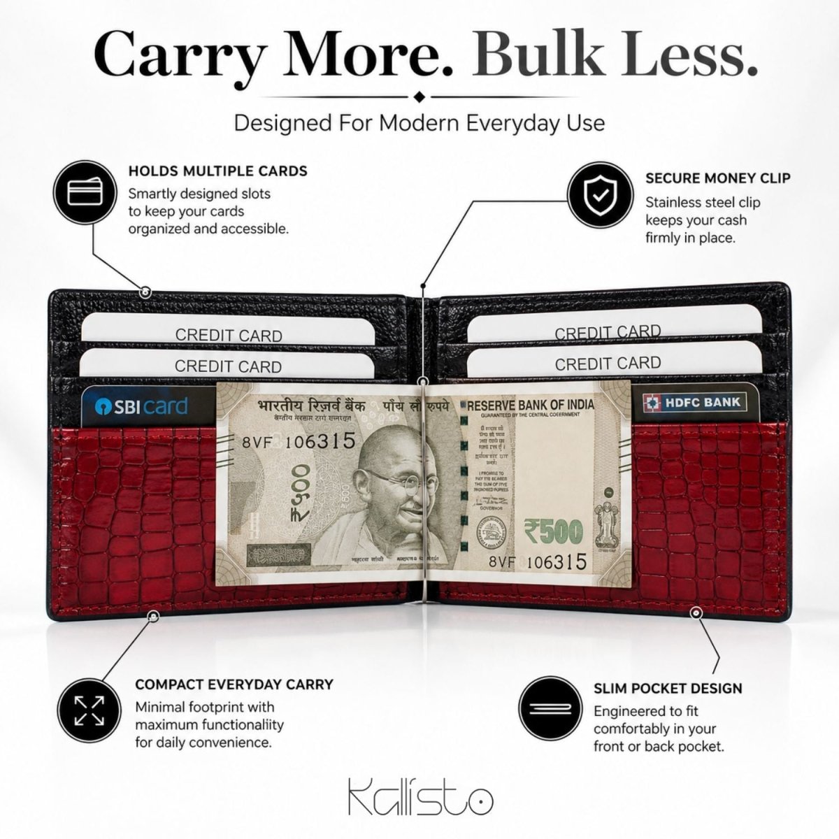 Men's Wallet (Black & Red) Wallet- Royalkartwallet