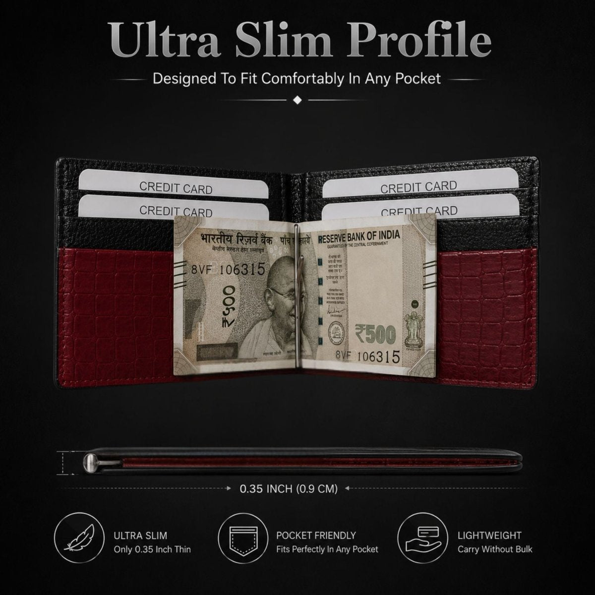 Men's Wallet (Black & Red) Wallet- Royalkartwallet