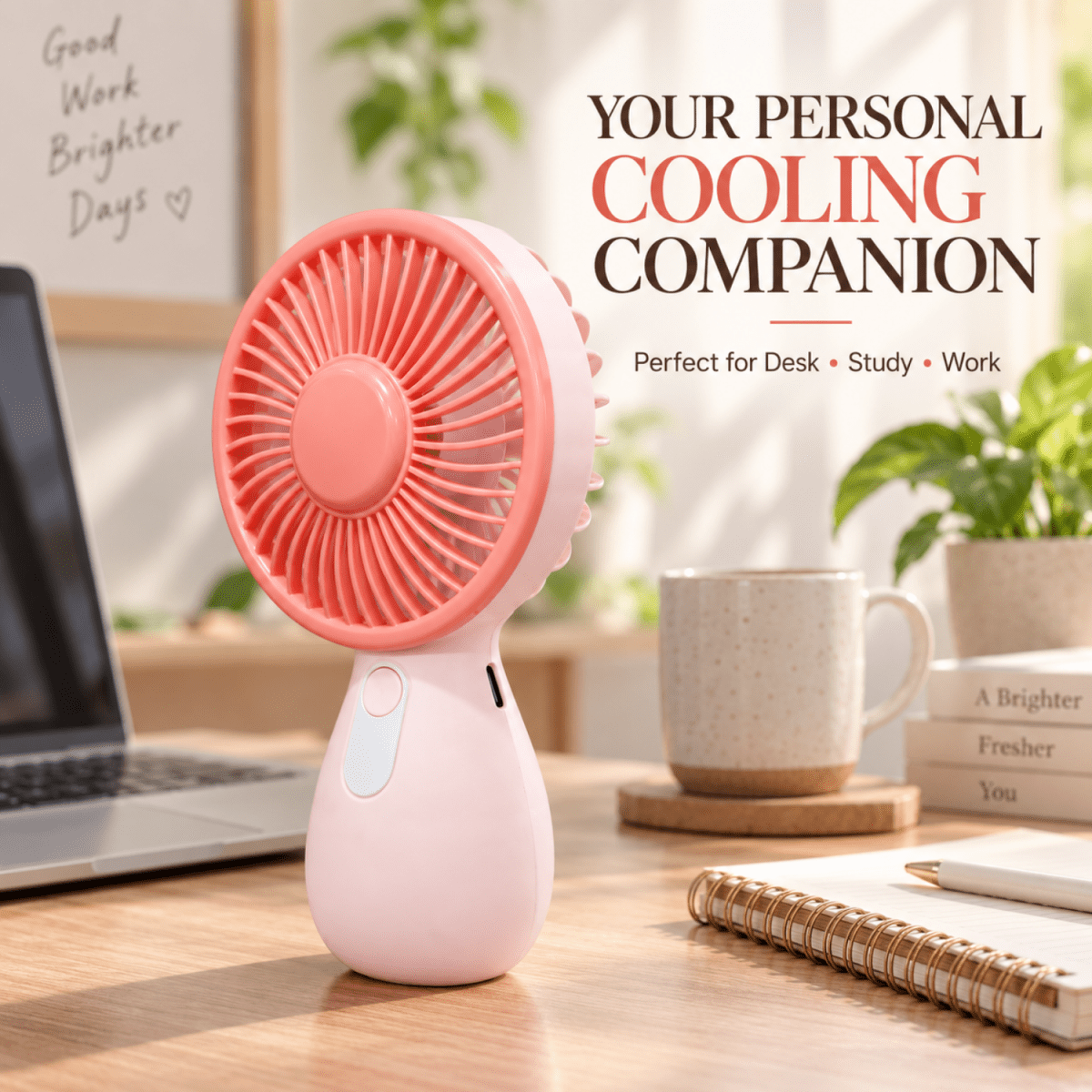 Mini Rechargeable Handheld Fan (Pink) USB Fan- #Royalkart#desk fan