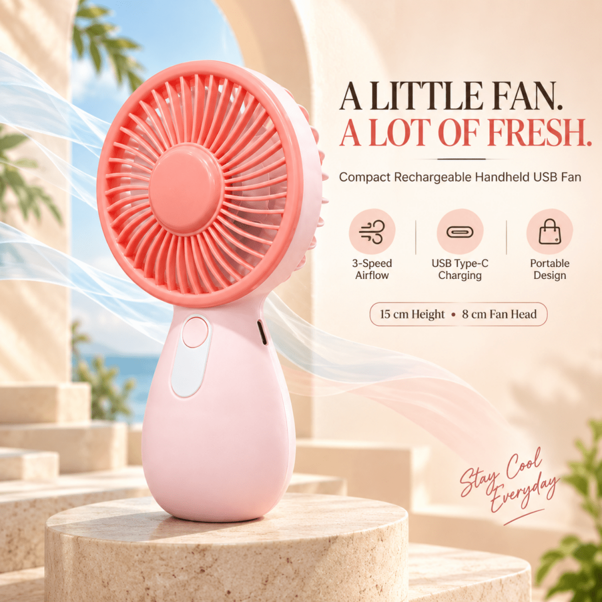 Mini Rechargeable Handheld Fan (Pink) USB Fan- #Royalkart#desk fan