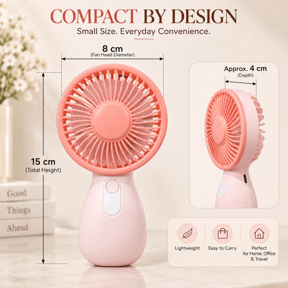 Mini Rechargeable Handheld Fan (Pink) USB Fan- #Royalkart#desk fan