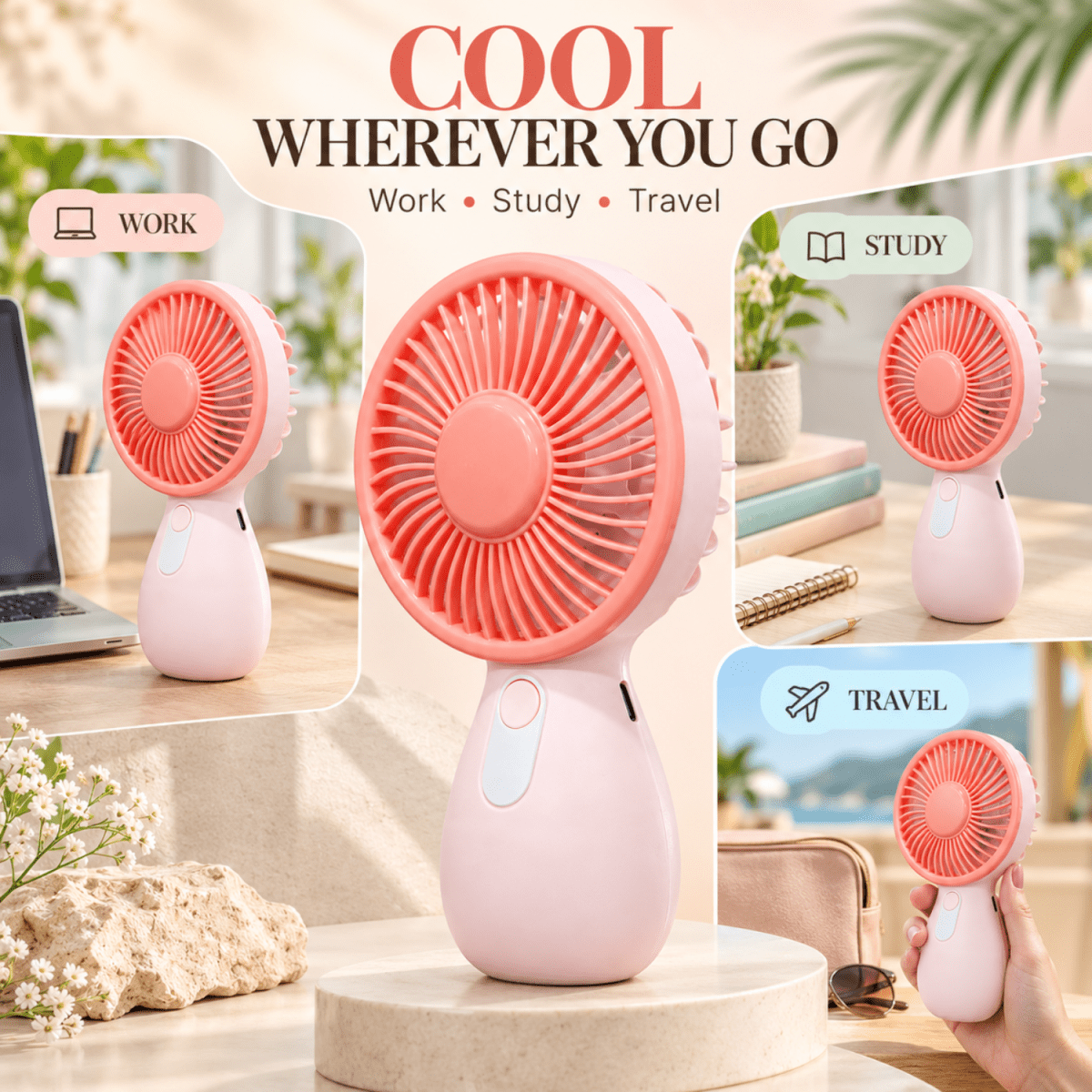 Mini Rechargeable Handheld Fan (Pink) USB Fan- #Royalkart#desk fan