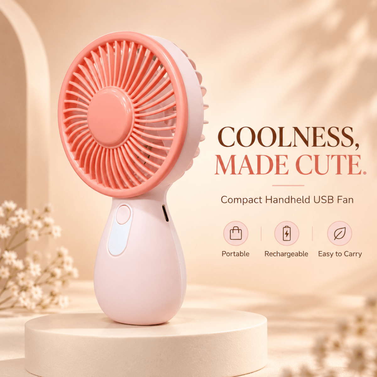 Mini Rechargeable Handheld Fan (Pink) USB Fan- #Royalkart#desk fan