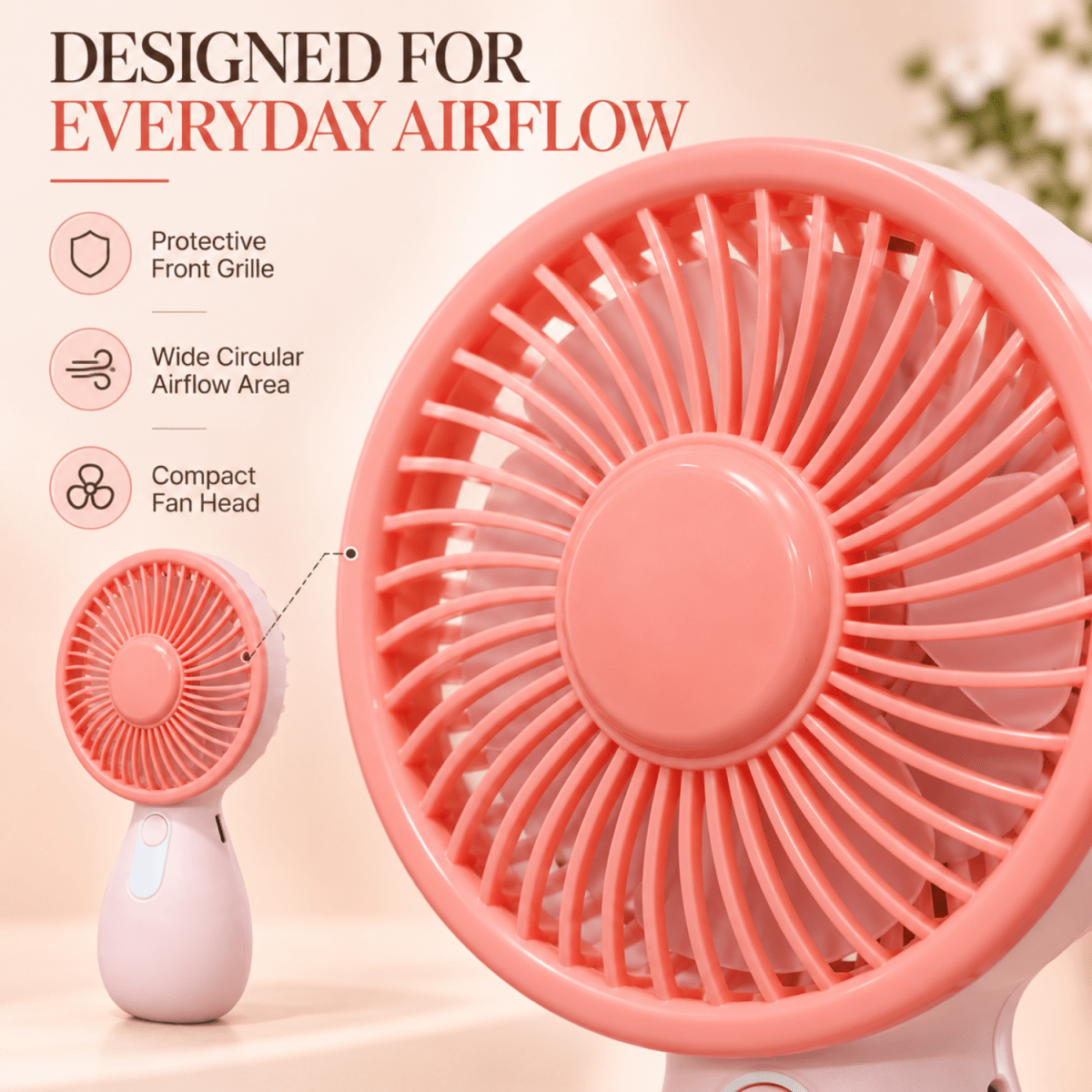 Mini Rechargeable Handheld Fan (Pink) USB Fan- #Royalkart#desk fan