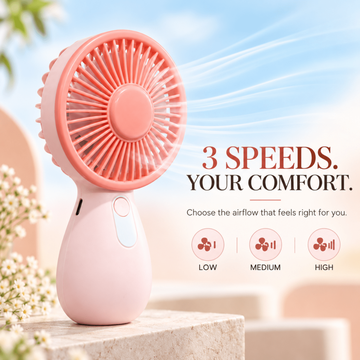 Mini Rechargeable Handheld Fan (Pink) USB Fan- #Royalkart#desk fan