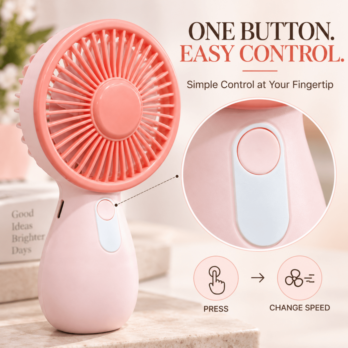 Mini Rechargeable Handheld Fan (Pink) USB Fan- #Royalkart#desk fan