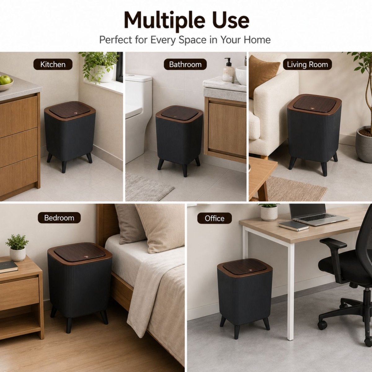 Modern Push Button Dustbin (Black & Dark Brown) Dustbin- RoyalkartDustbin
