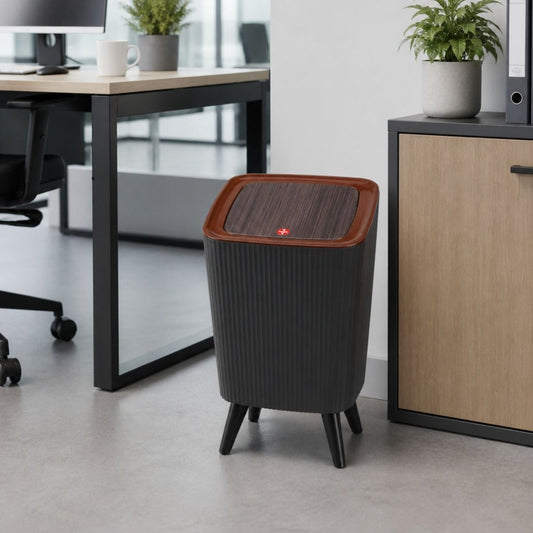 Modern Push Button Dustbin (Black & Dark Brown) Dustbin- RoyalkartDustbin