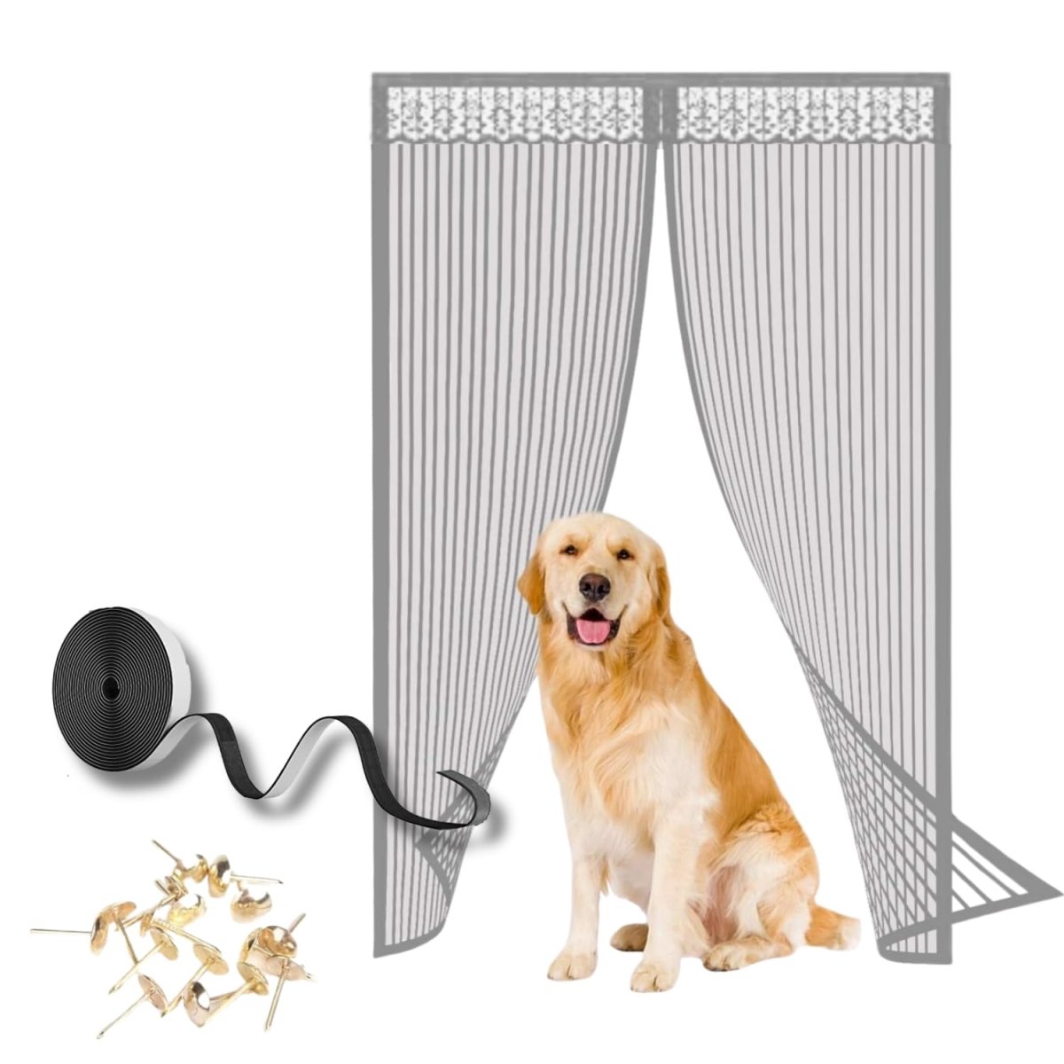 Mosquito Curtain Mesh With Pre-Attached 34 Magnets, Self-Adhesive Hook Tape & 15 Push Pins Mosquito Curtain For Doors- #Royalkart#Magnetic curtain