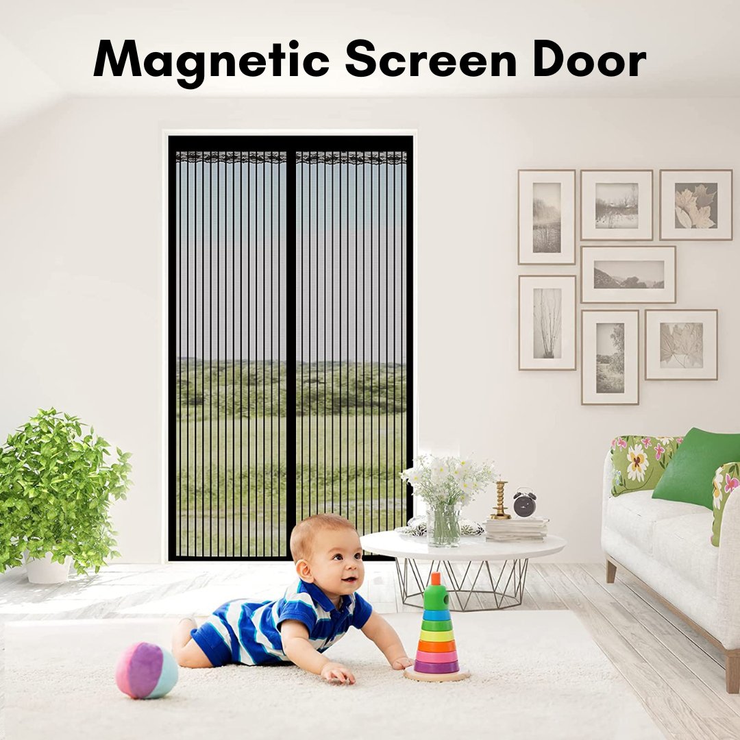 Mosquito Curtain Mesh With Pre-Attached 34 Magnets, Self-Adhesive Hook Tape & 15 Push Pins Mosquito Curtain For Doors- #Royalkart#Magnetic curtain