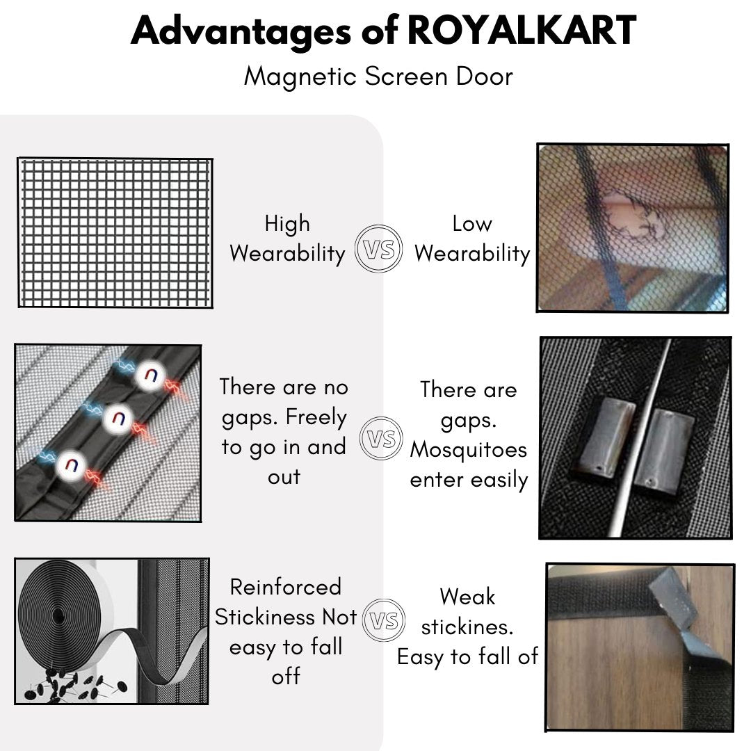 Mosquito Curtain Mesh With Pre-Attached 34 Magnets, Self-Adhesive Hook Tape & 15 Push Pins Mosquito Curtain For Doors- #Royalkart#Magnetic curtain