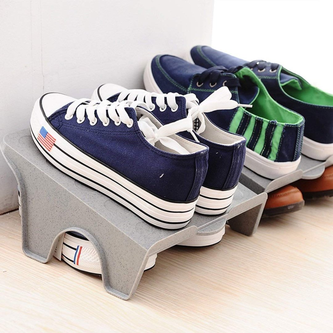 Multicolour Plastic Double Storage Shoe Organizer Shoe Storage Stand Collapsible Shoe Rack - #Royalkart#Adjustable Shoe Organizer