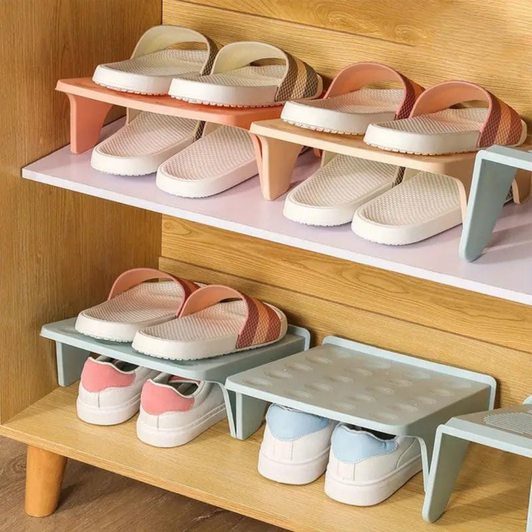 Multicolour Plastic Double Storage Shoe Organizer Shoe Storage Stand Collapsible Shoe Rack - #Royalkart#Adjustable Shoe Organizer