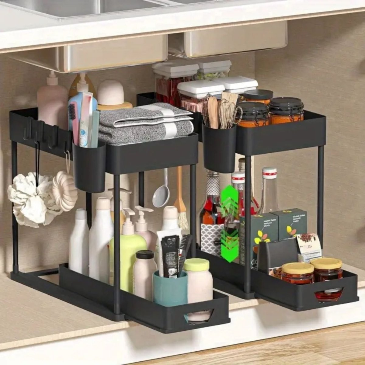 Multipurpose Under - Sink Organizer 2 - tier Storage Rack with Pull - Out Drawer - #Royalkart#under sink organizer