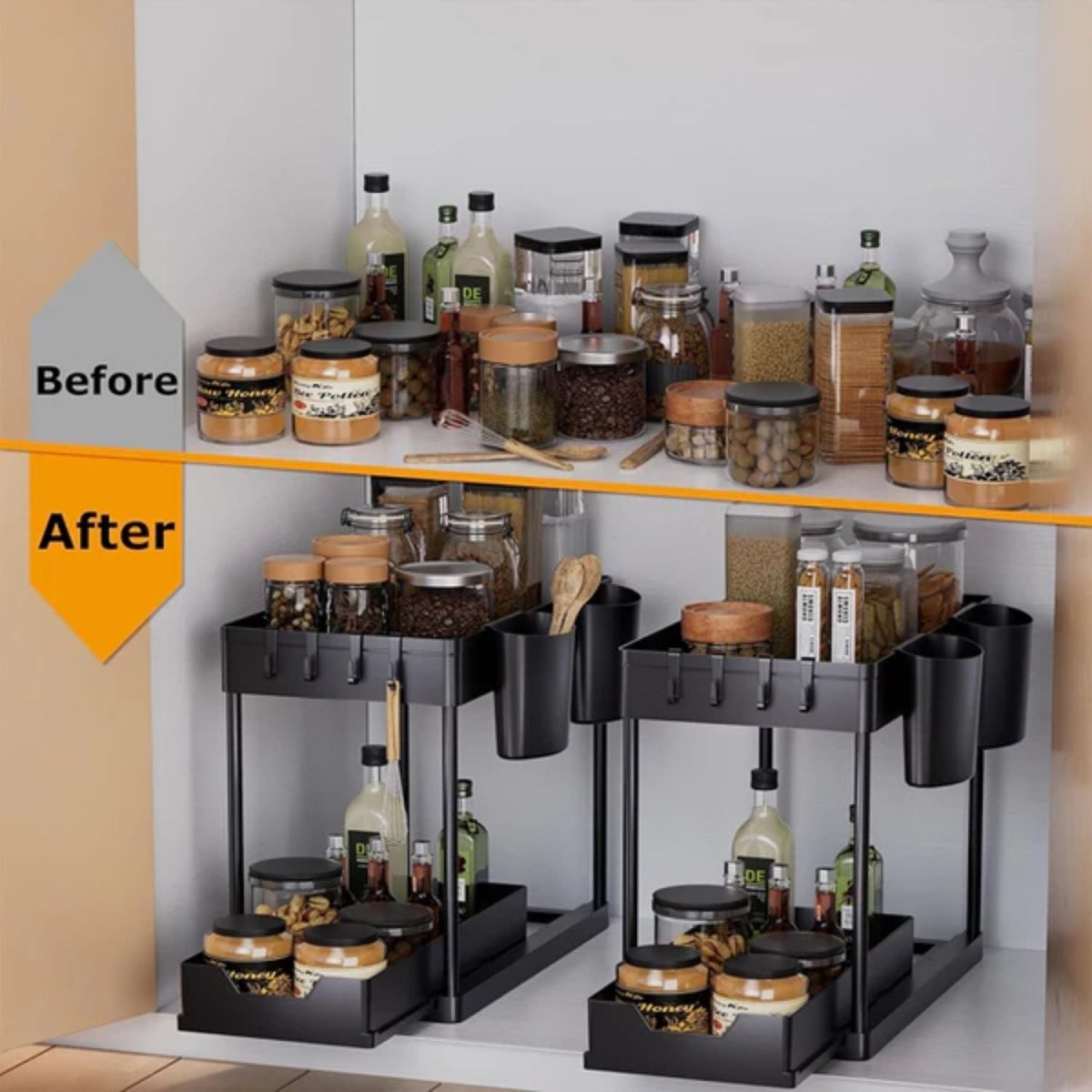 Multipurpose Under - Sink Organizer 2 - tier Storage Rack with Pull - Out Drawer - #Royalkart#under sink organizer